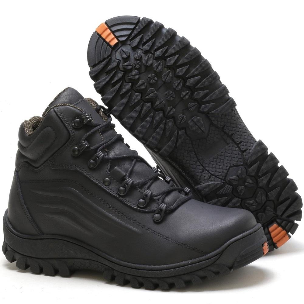 Bota Adventure Masculina Couro Cadarço Reforçado Trekking Preto 3