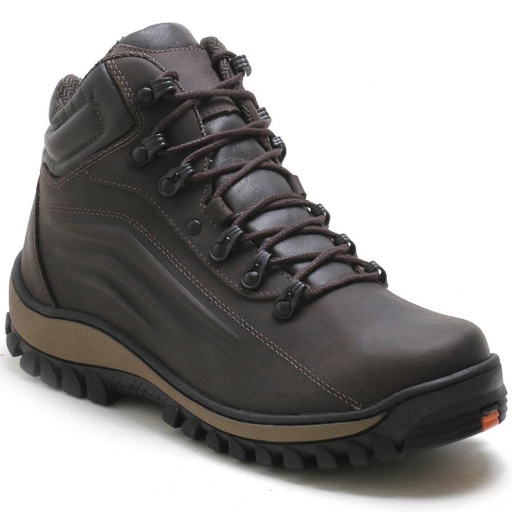 Bota Adventure Masculina Couro Cadarço Cano Curto Dia a Dia Marrom 1