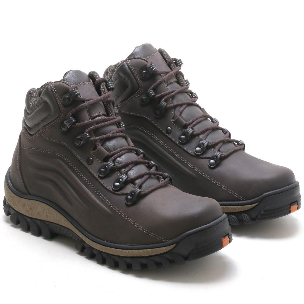 Bota Adventure Masculina Couro Cadarço Cano Curto Dia a Dia Marrom 3