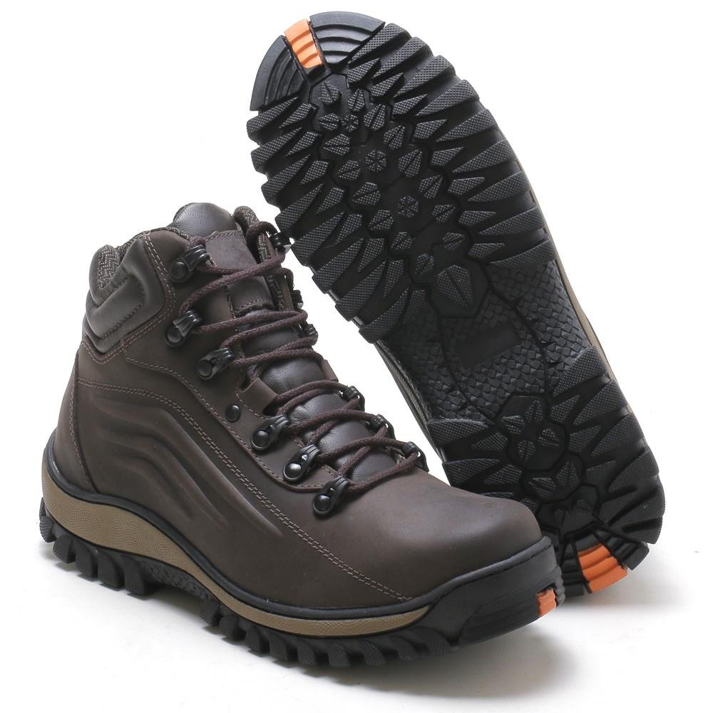 Bota Adventure Masculina Couro Cadarço Cano Curto Dia a Dia Marrom 4
