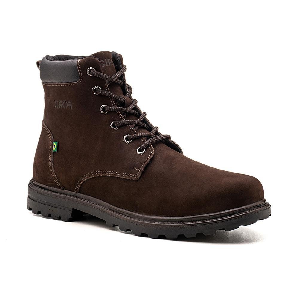 Bota Coturno Couro Cadarço Tratorada Masculina Casual Estilo Marrom 1