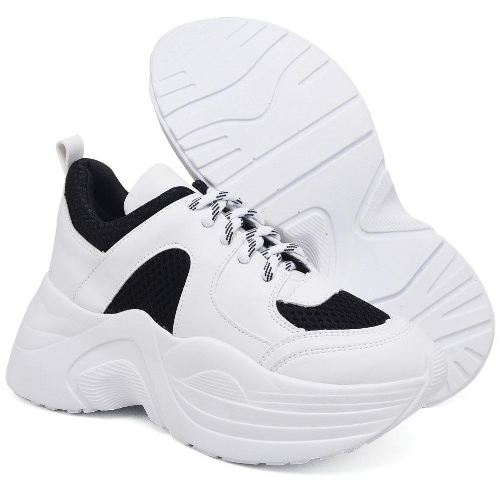 Tênis Chunky Feminino Plataforma Estilo Macio Confortável Preto 4