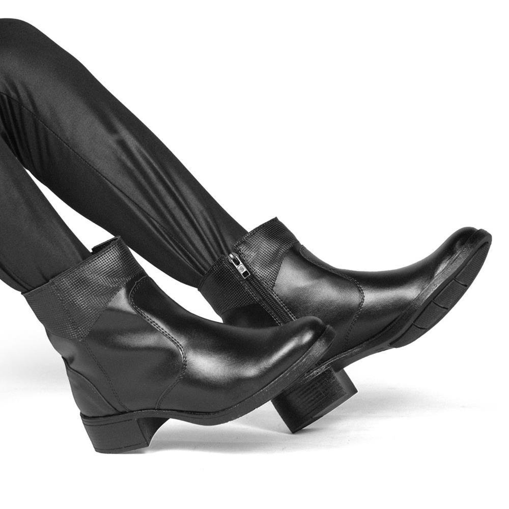 Bota Coturno Feminina Zíper Cano Curto Inverno Confortável Preto 4