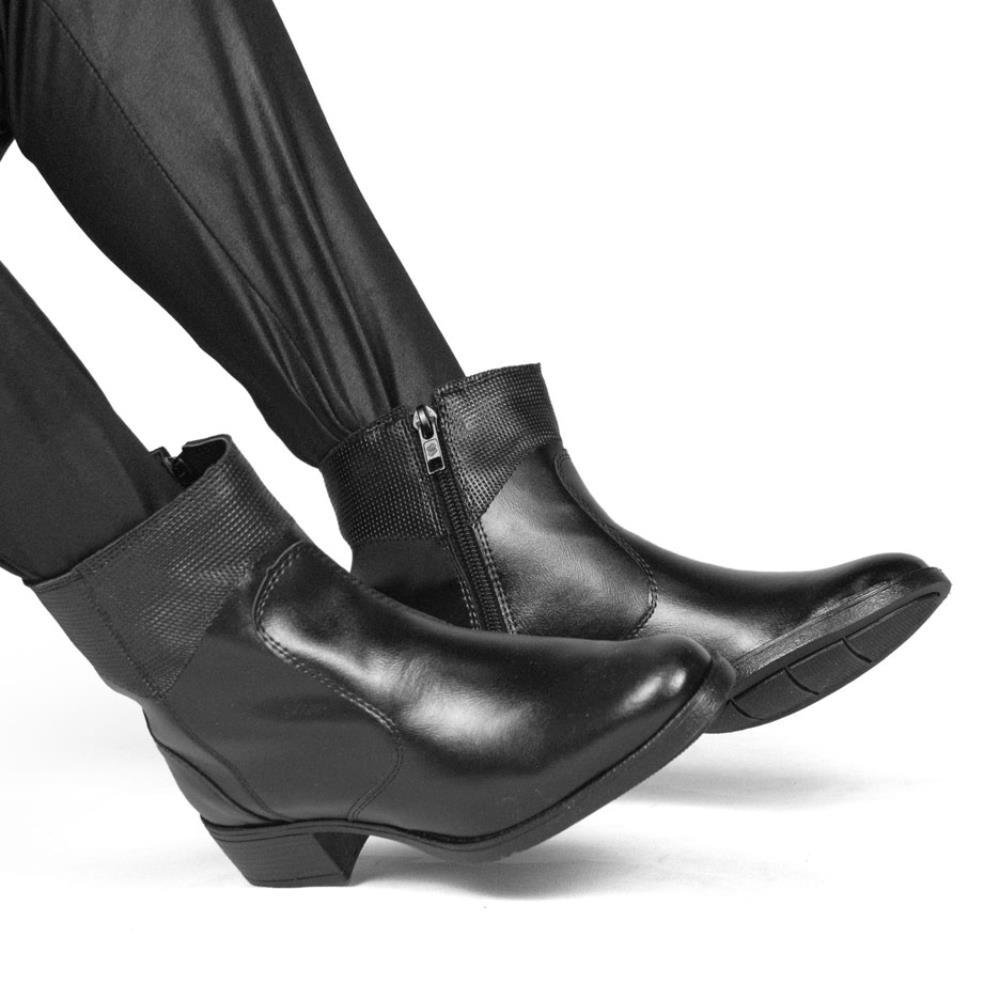 Bota Coturno Feminina Zíper Cano Curto Inverno Confortável Preto 5
