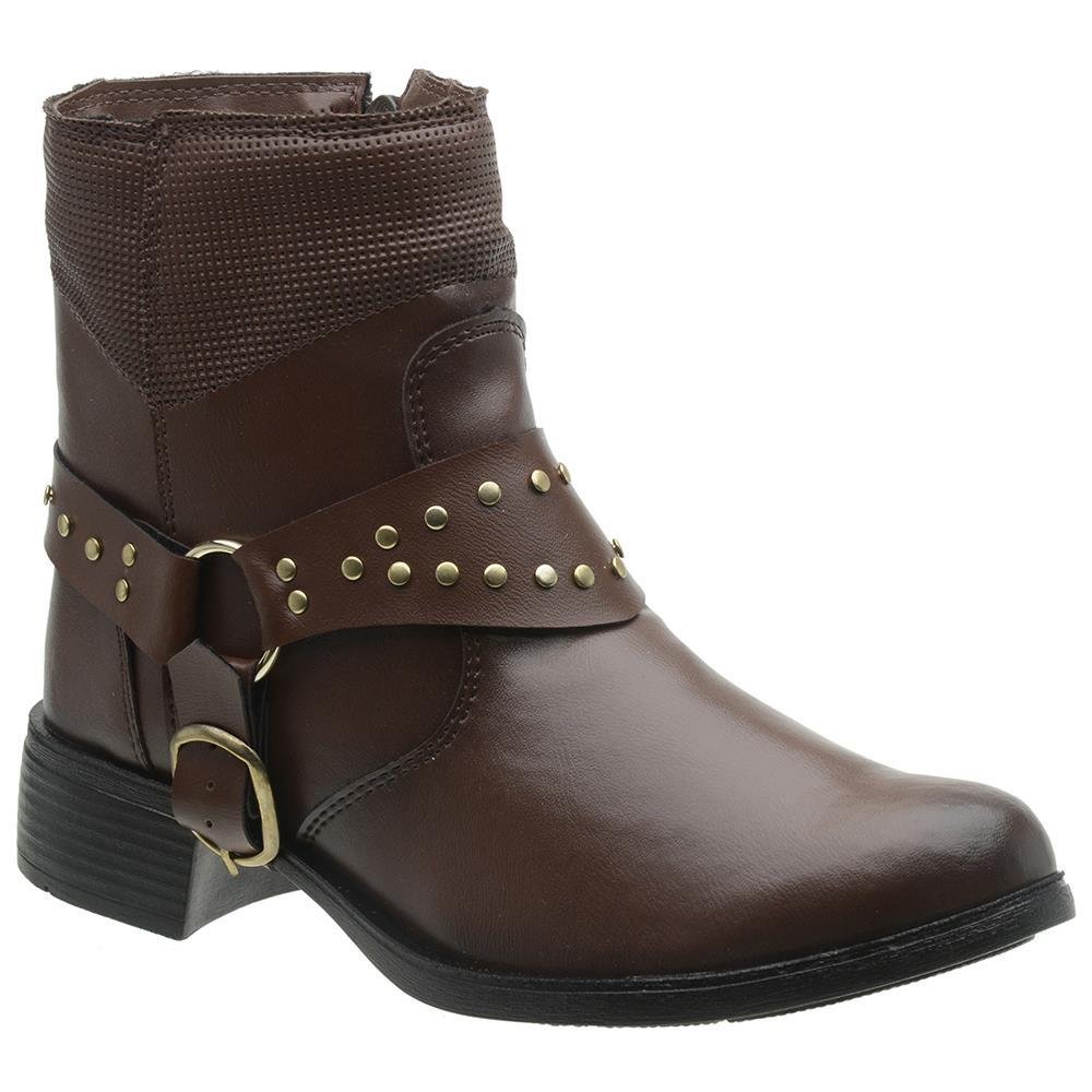Bota Coturno Feminina Zíper Fivela Inverno Confortável Marrom 2