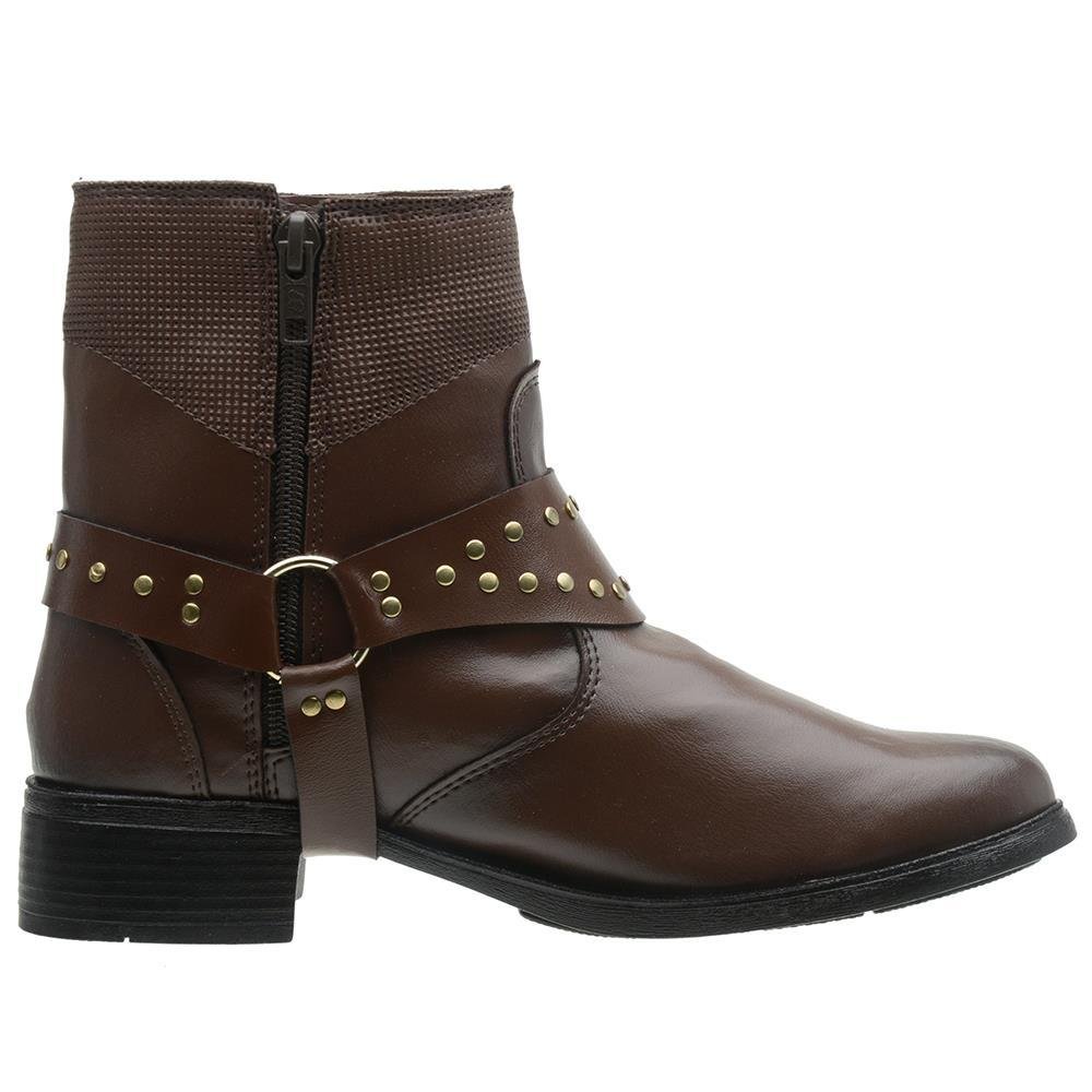 Bota Coturno Feminina Zíper Fivela Inverno Confortável Marrom 3