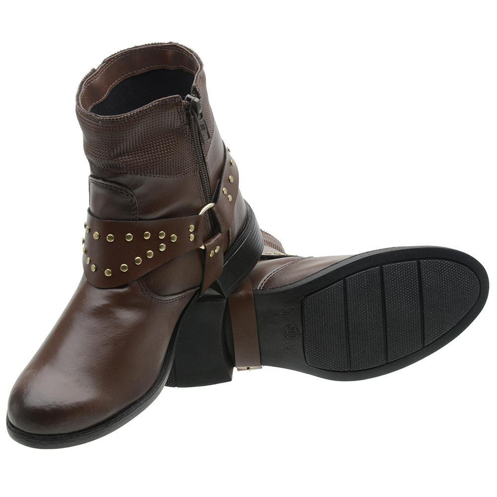 Bota Coturno Feminina Zíper Fivela Inverno Confortável Marrom 4