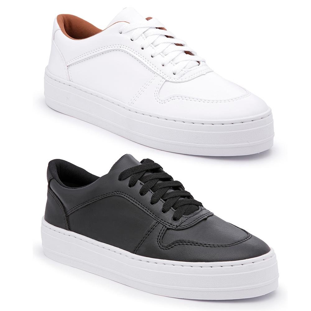 Kit 2 Tênis Feminino Flatform Cadarço Moderno Conforto Branco 1