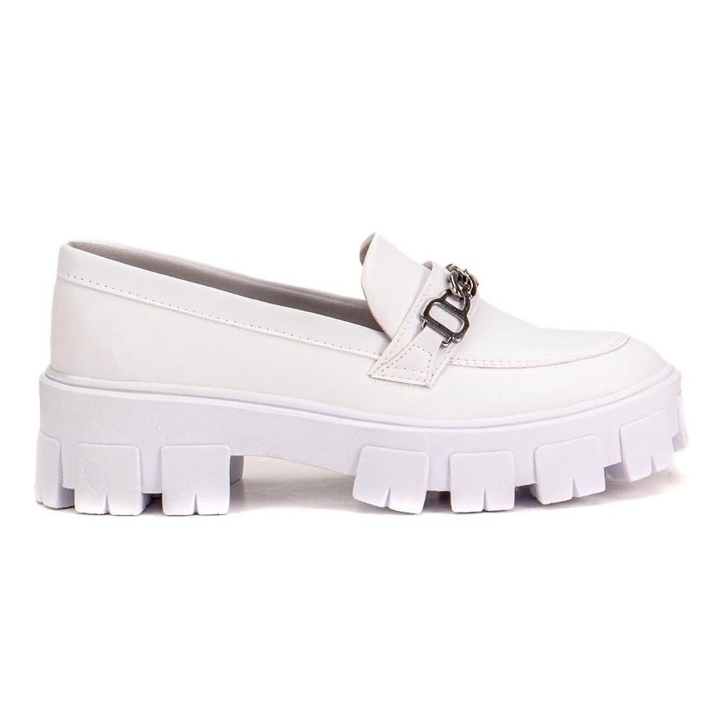 Mocassim Feminino Tratorado Fivela Casual Moderno Branco 2