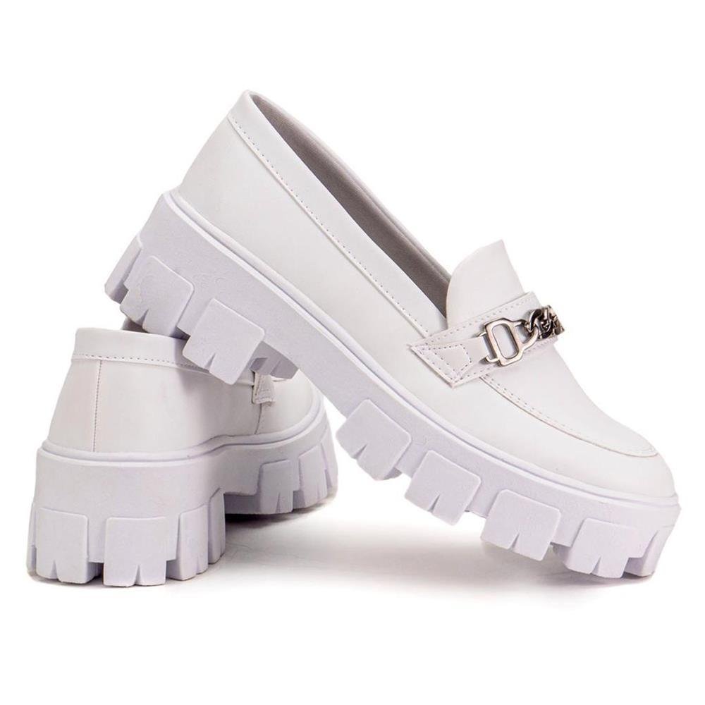 Mocassim Feminino Tratorado Fivela Casual Moderno Branco 3