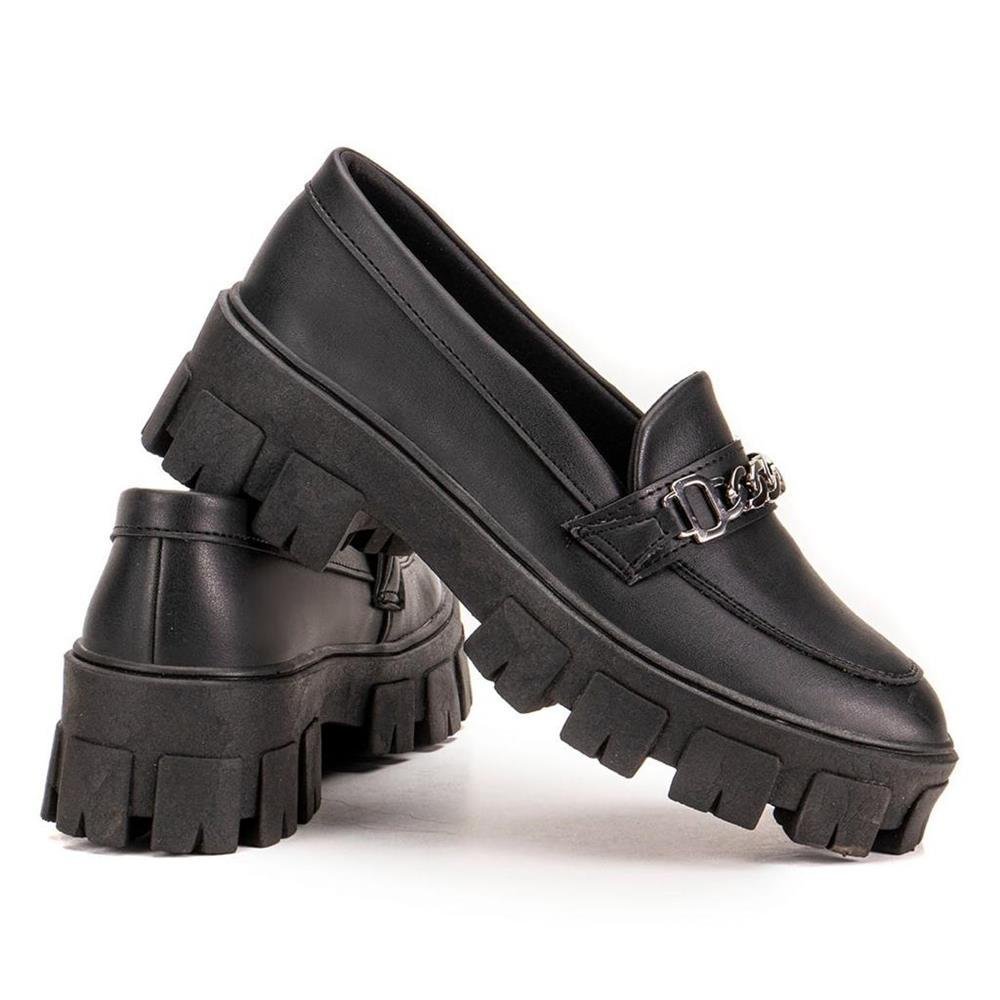 Mocassim Feminino Tratorado Fivela Casual Moderno Preto 3