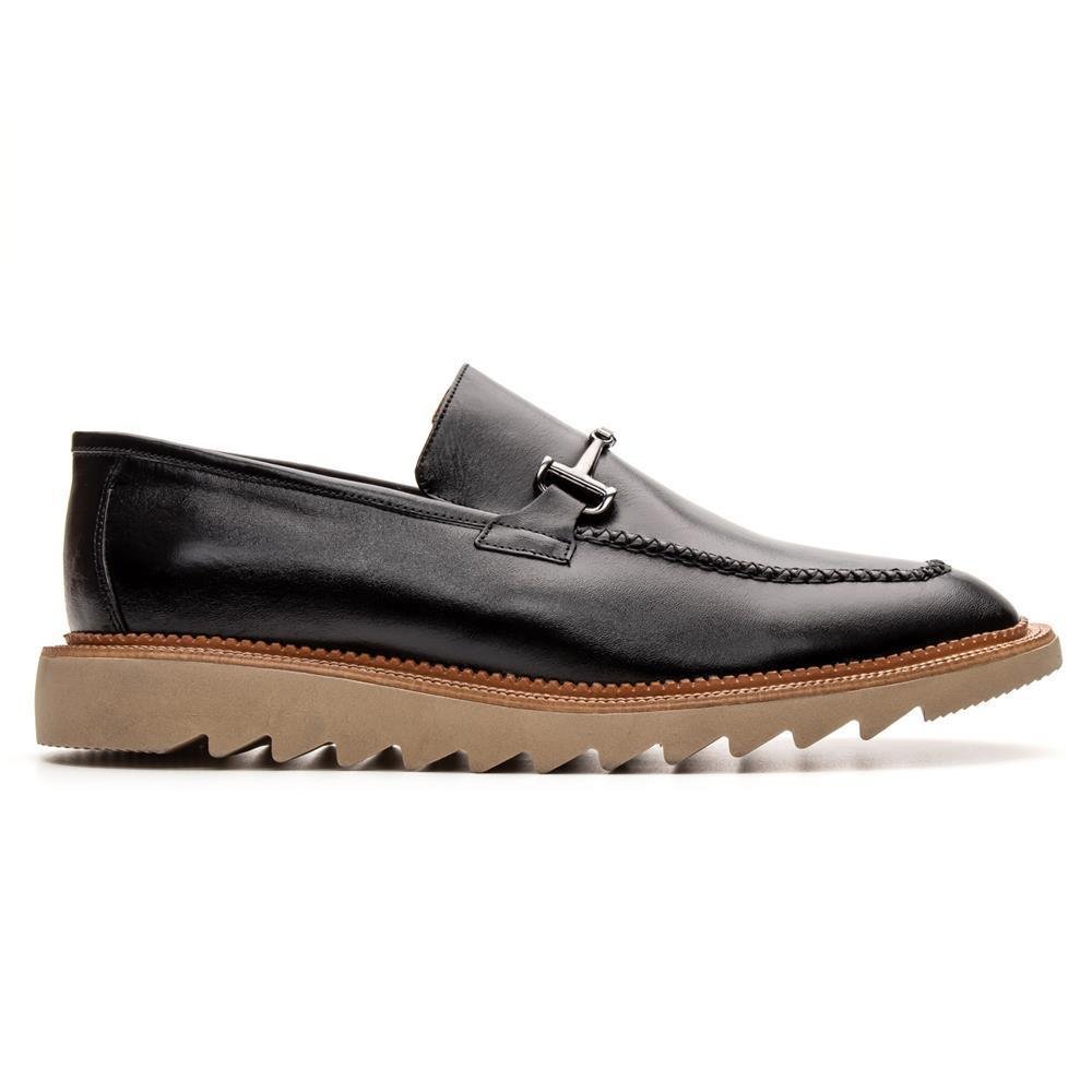 Sapato Masculino Derby Couro Fivela Tratorado Conforto Preto 3