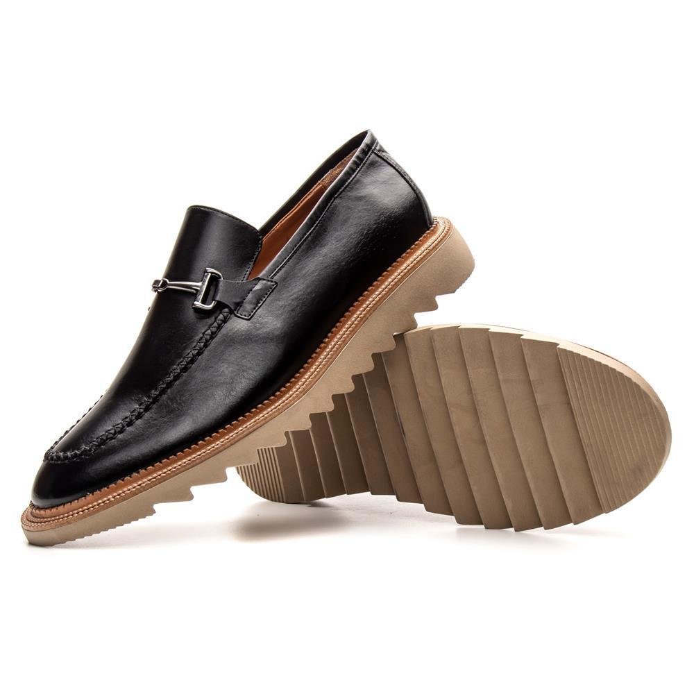 Sapato Masculino Derby Couro Fivela Tratorado Conforto Preto 4