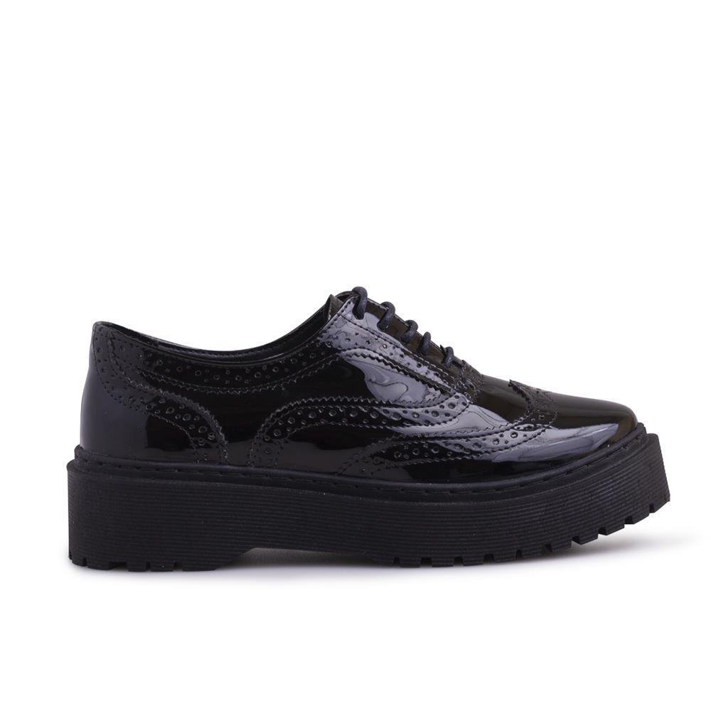 Sapato Oxford Feminino Tratorado Metalizado Clássico Preto 2