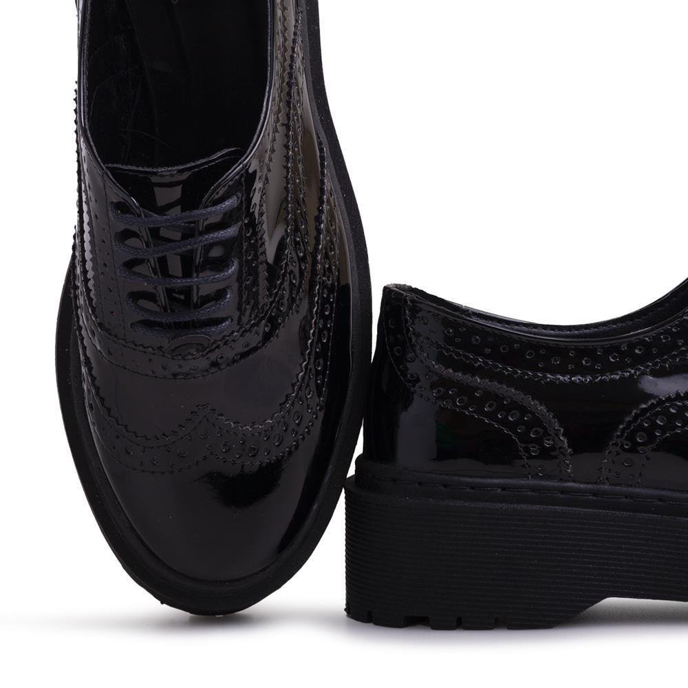 Sapato Oxford Feminino Tratorado Metalizado Clássico Preto 3