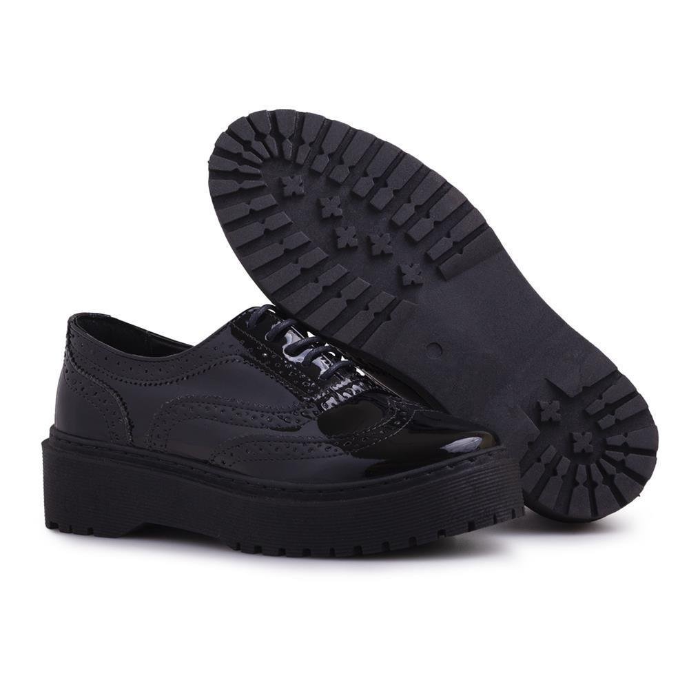 Sapato Oxford Feminino Tratorado Metalizado Clássico Preto 4