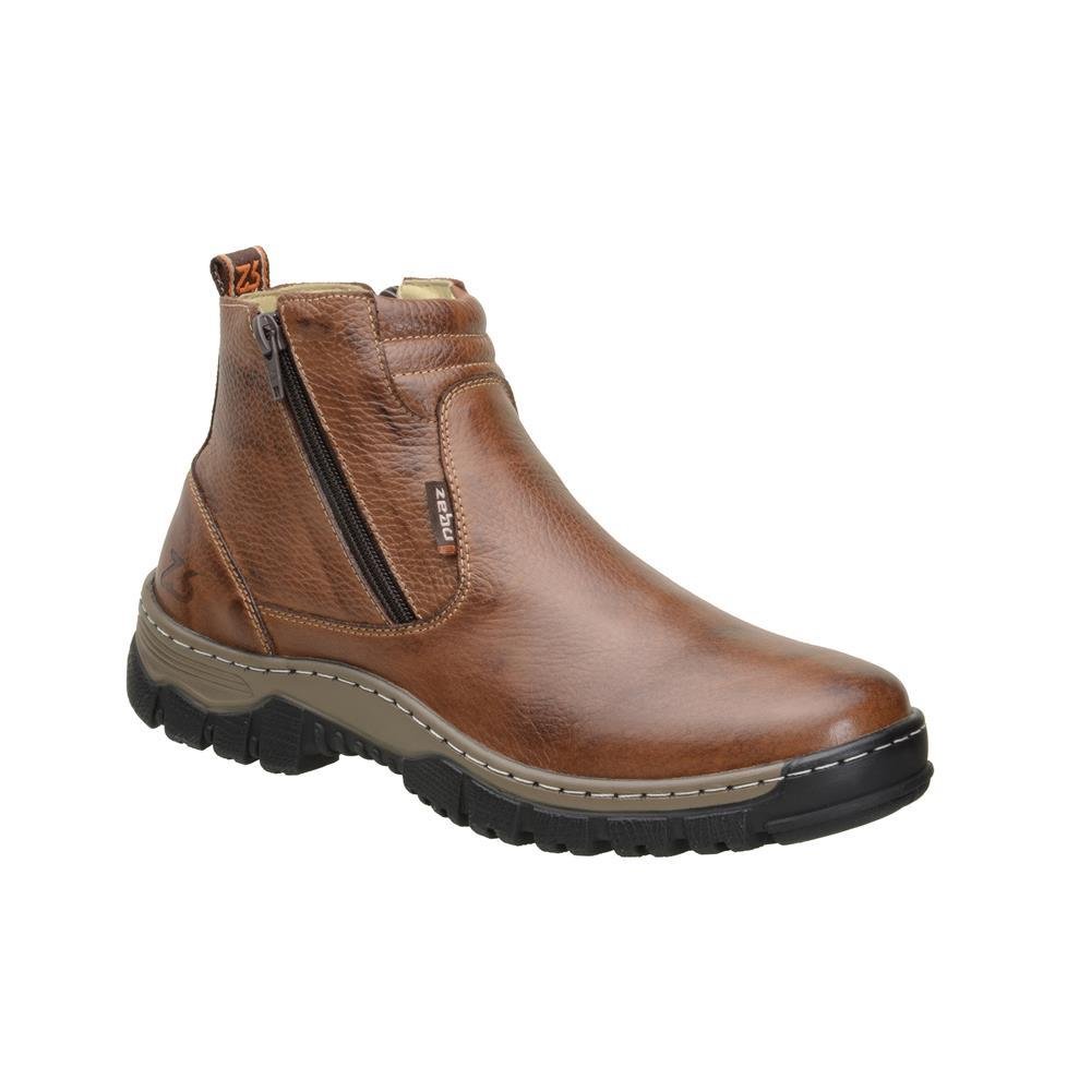 Botina Chelsea Masculina Couro Zíper Casual Confortável Leve Marrom 1