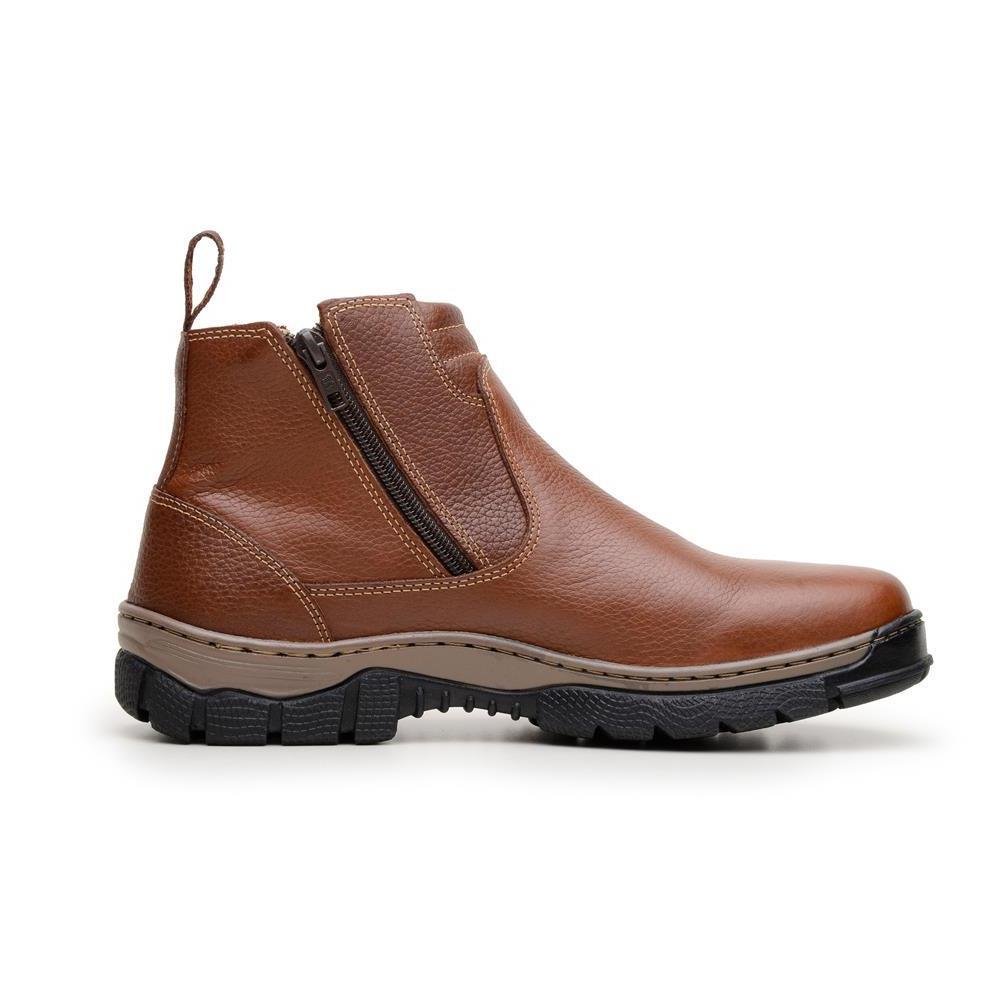 Botina Chelsea Masculina Couro Zíper Casual Confortável Leve Marrom 2