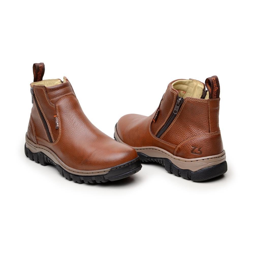 Botina Chelsea Masculina Couro Zíper Casual Confortável Leve Marrom 3