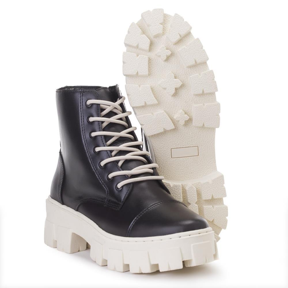 Coturno QeA Couro Feminino Cadarço Tratorado Dia a Dia Preto 4