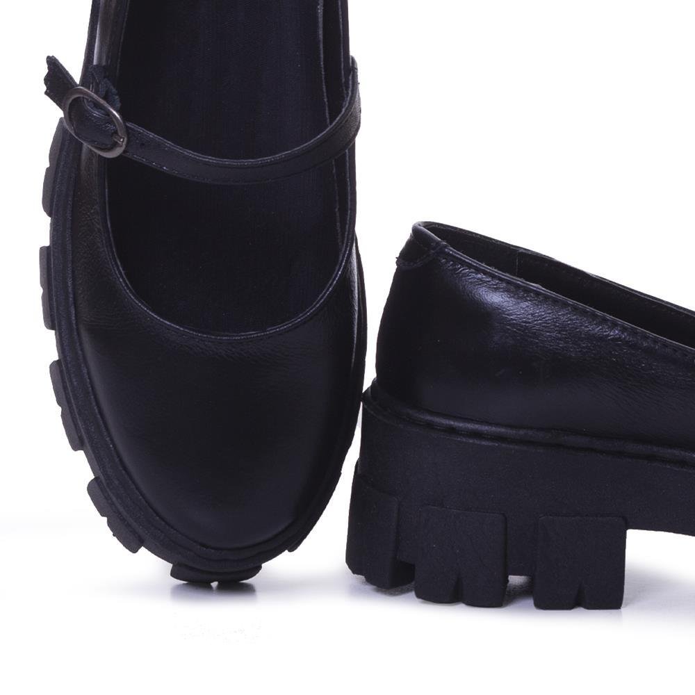 Mocassim Couro Oxford Feminino Tira Tratorado Conforto Moda Preto 3