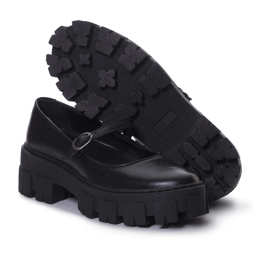 Mocassim Couro Oxford Feminino Tira Tratorado Conforto Moda Preto 4