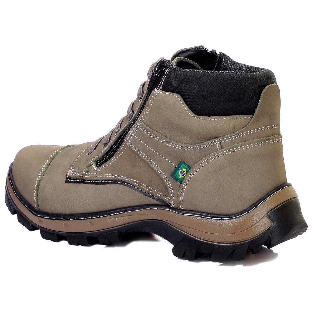 Bota Adventure Masculina Couro Zíper Trilha Resistente Lisa Cinza 2