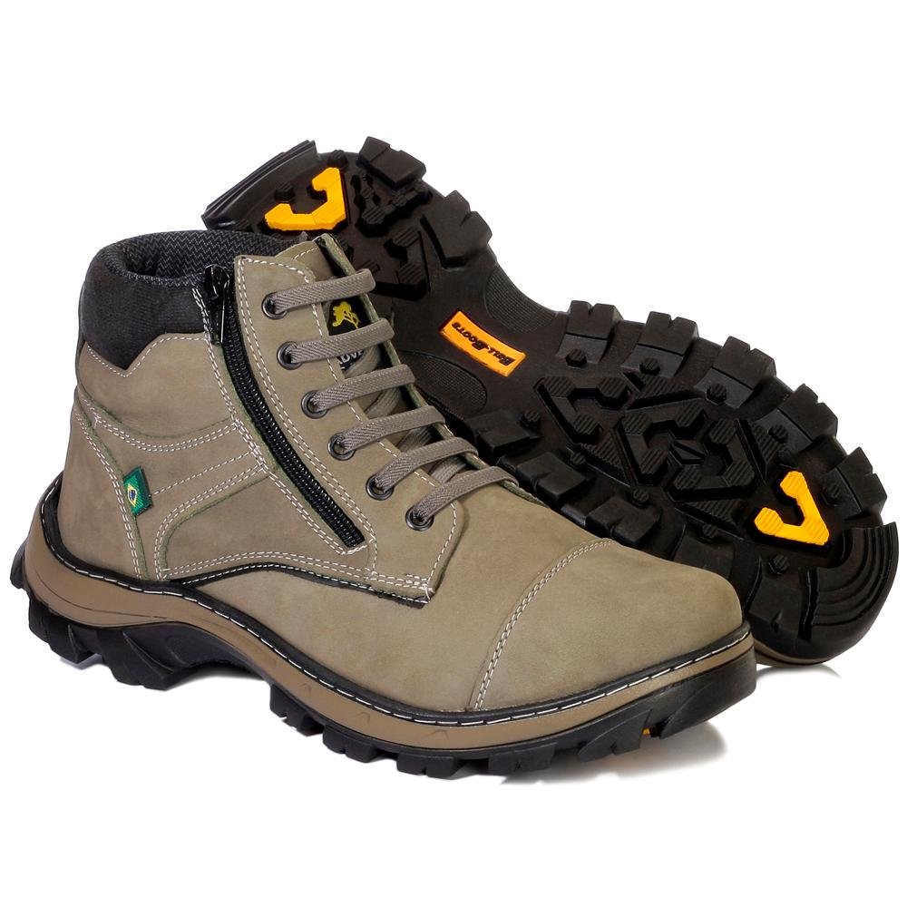 Bota Adventure Masculina Couro Zíper Trilha Resistente Lisa Cinza 3