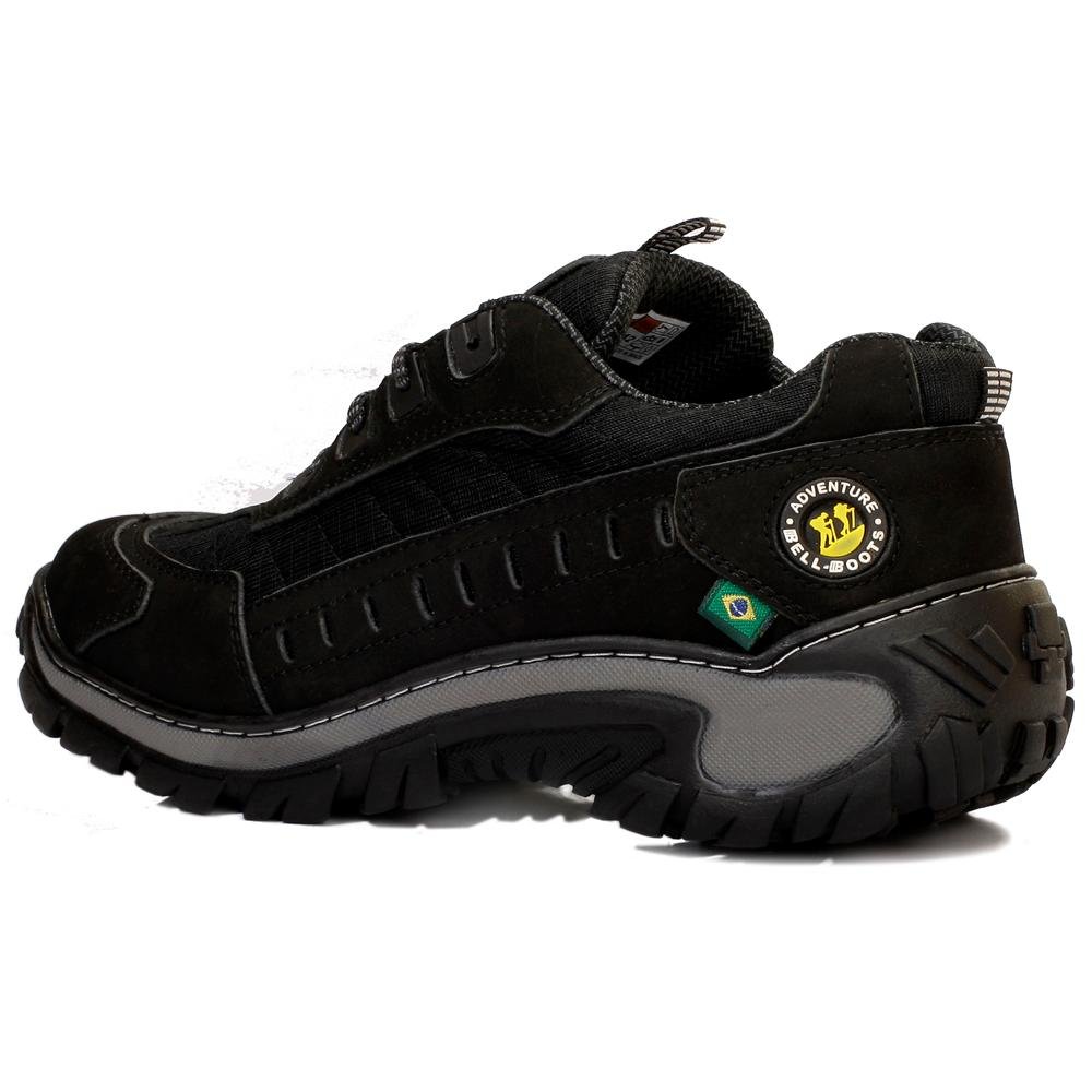 Tênis Adventure Masculino Couro Cadarço Treeking Resistente Preto 2