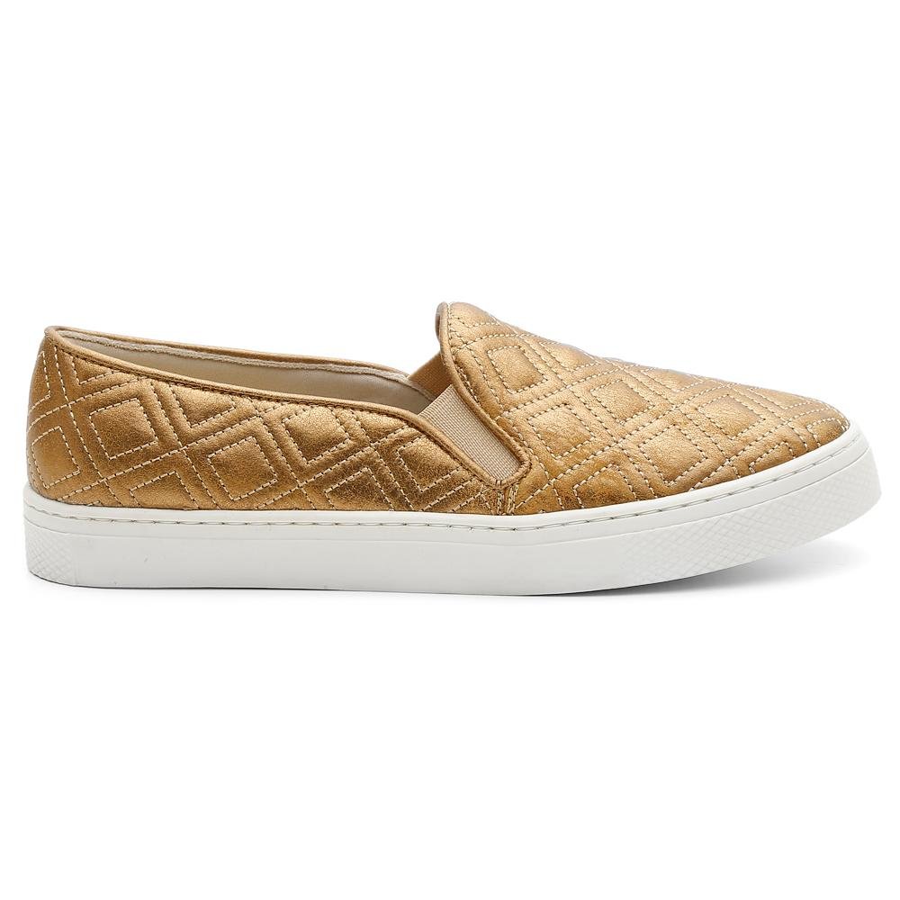 Tênis Feminino Slip On Casual Moderno Estilo Confortável Dourado 2