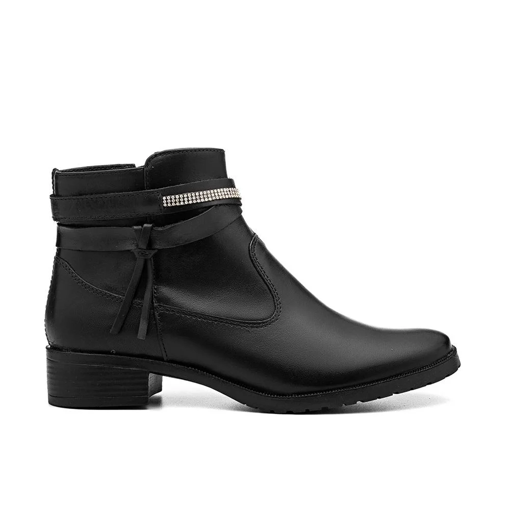 Bota Feminina Chelsea Salto Baixo Couro Conforto Cano Curto Preto 2