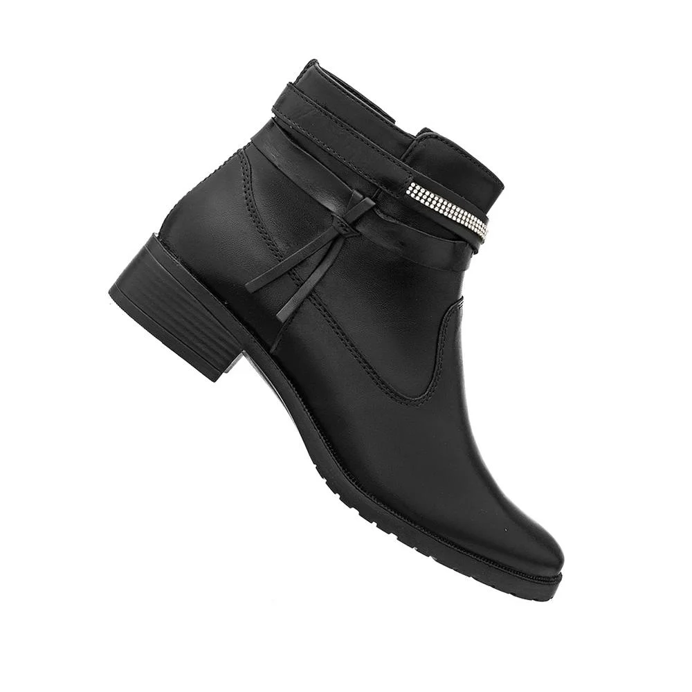 Bota Feminina Chelsea Salto Baixo Couro Conforto Cano Curto Preto 3