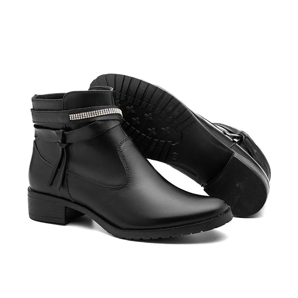 Bota Feminina Chelsea Salto Baixo Couro Conforto Cano Curto Preto 4