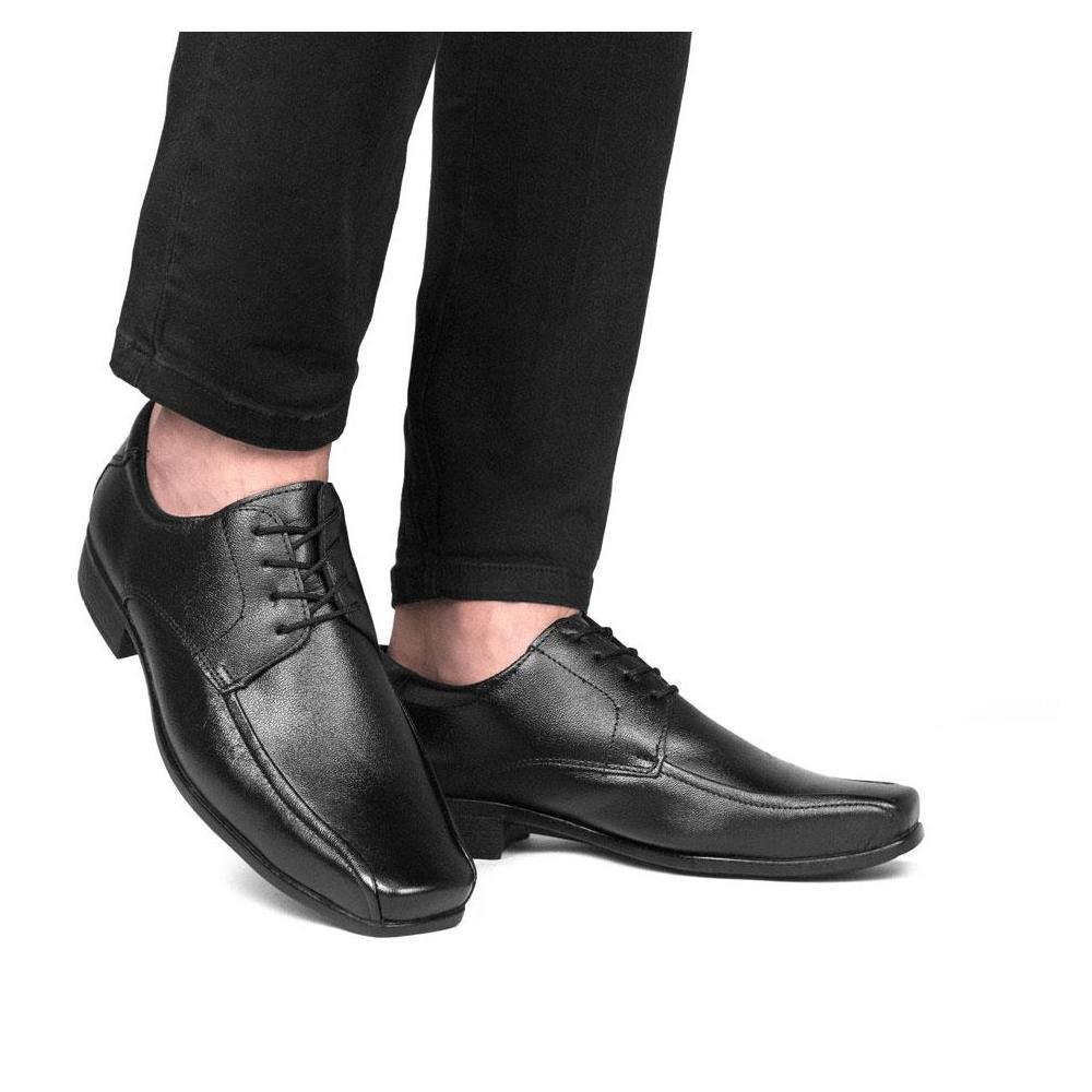 Sapato Social Masculino Cadarço Couro Conforto Bico Quadrado Preto 7