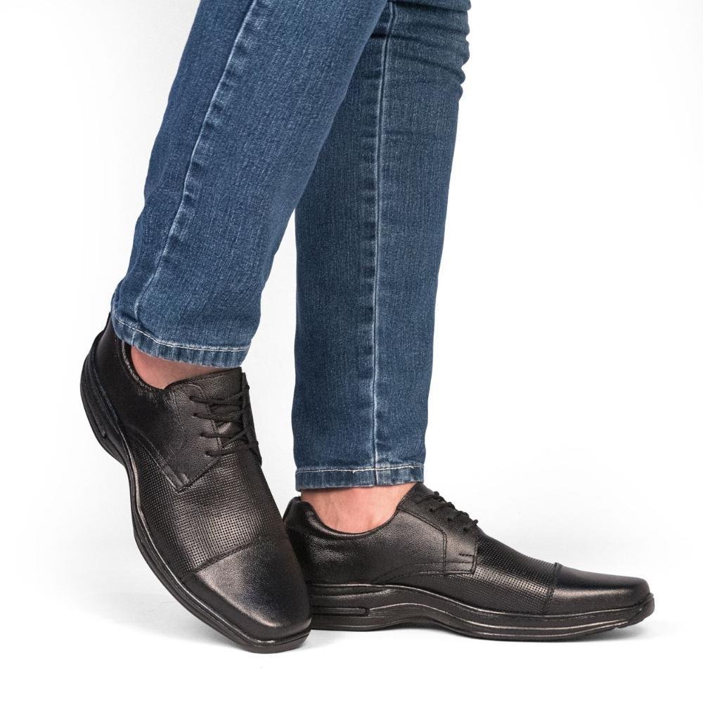 Sapato Social Masculino Confort Couro Adulo Infantil Moderno Preto 7