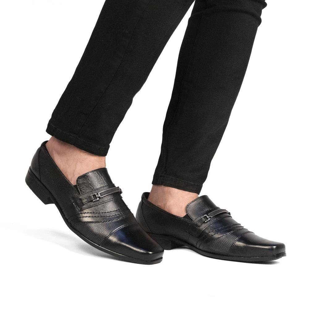 Sapato Social Masculino Couro Elástico Conforto Leve Preto 7