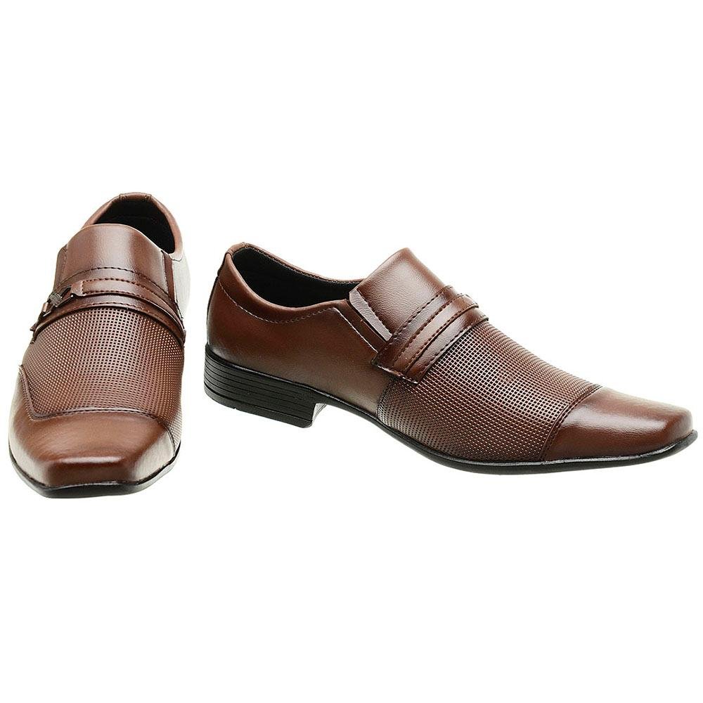 Sapato Social Masculino Elástico Calce Fácil Metal Conforto Marrom 1