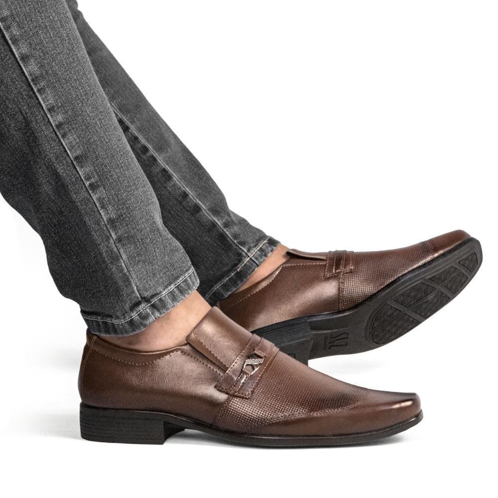 Sapato Social Masculino Elástico Calce Fácil Metal Conforto Marrom 5