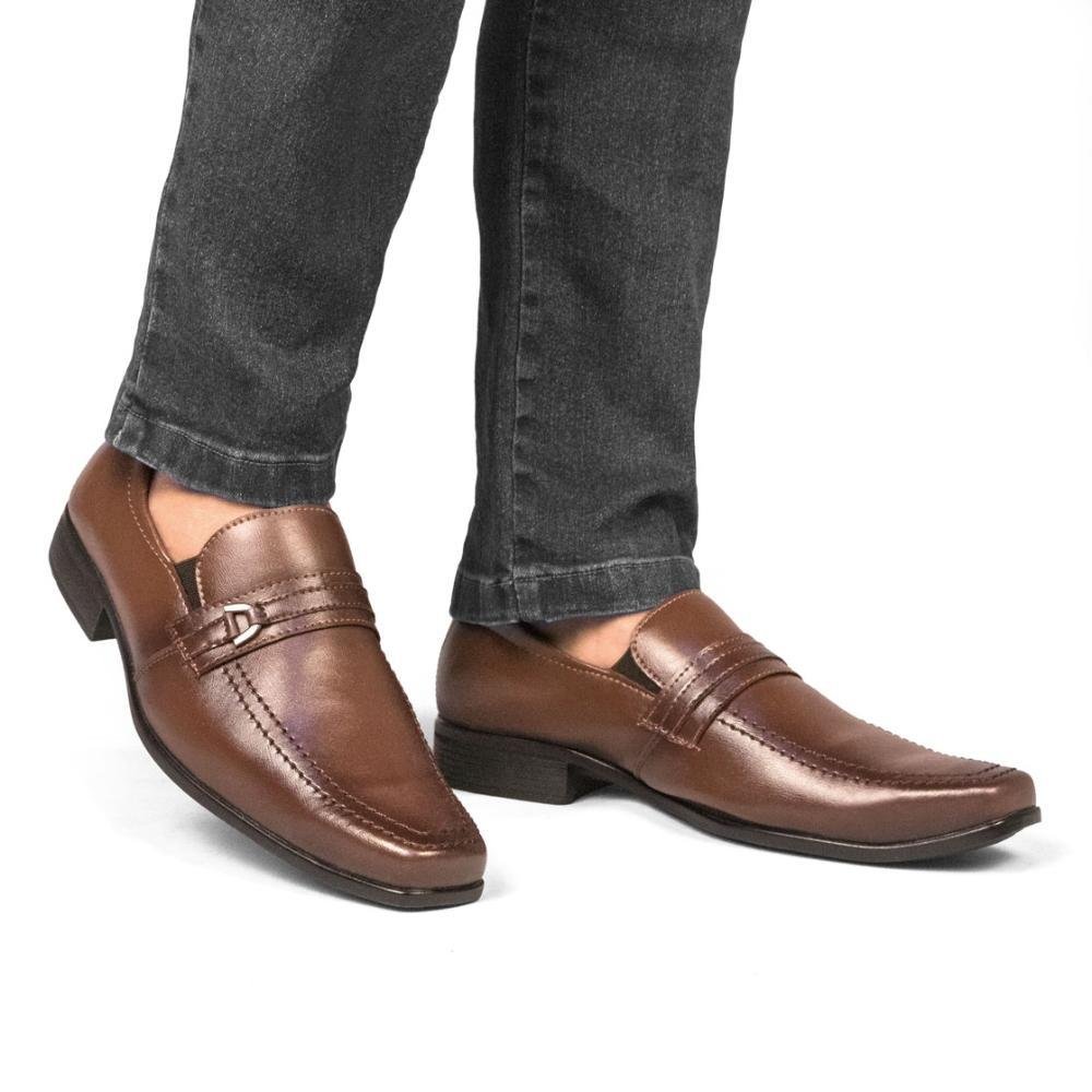 Sapato Social Masculino Elástico Calce Fácil Metal Tiras Marrom 5