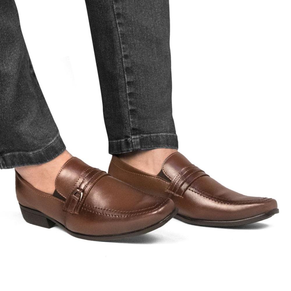 Sapato Social Masculino Elástico Calce Fácil Metal Tiras Marrom 7