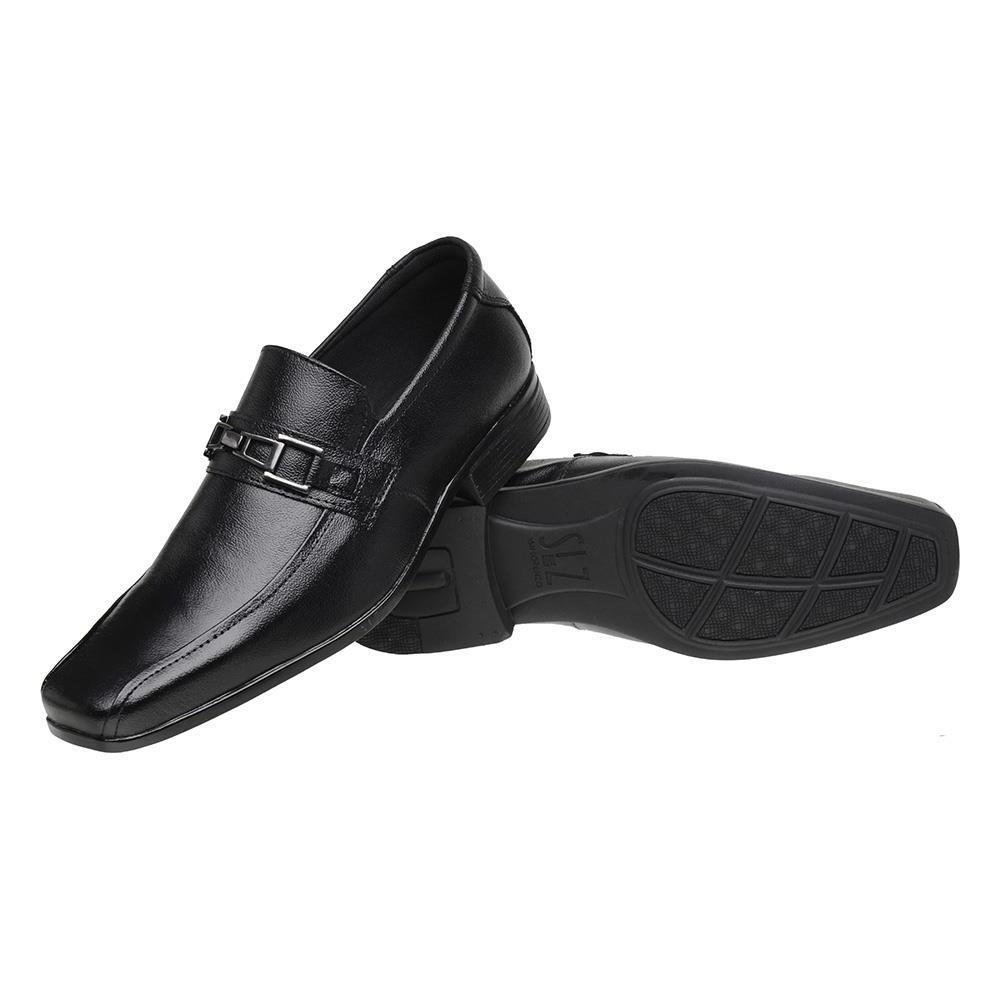 Sapato Social Masculino Elástico Couro Conforto Leve Preto 4