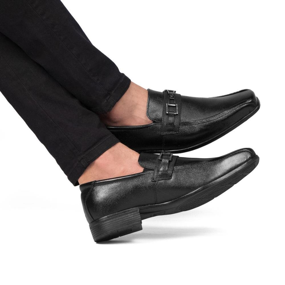 Sapato Social Masculino Elástico Couro Conforto Leve Preto 5