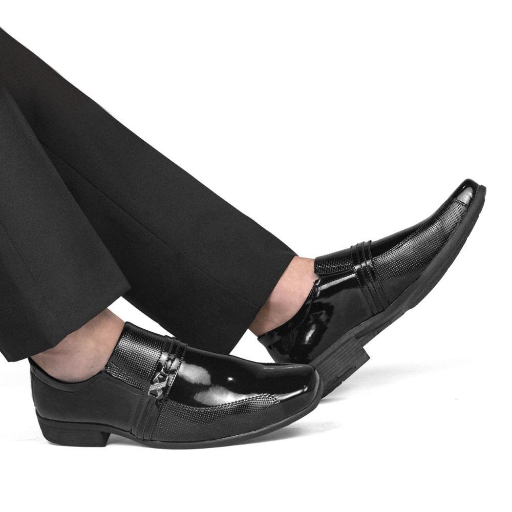 Sapato Social Masculino Verniz Elástico Calce Fácil Metal Preto 5