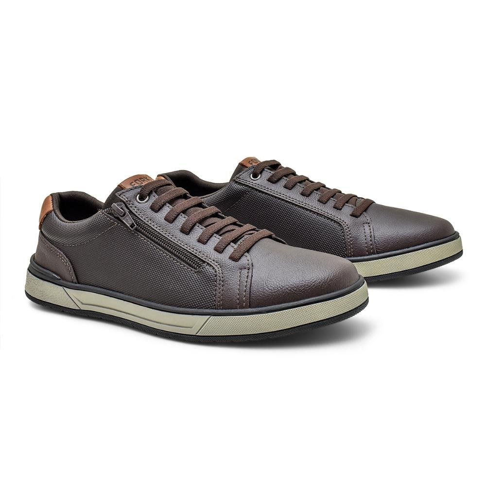Sapatênis Masculino Casual Moderno Zíper Confortável Cadarço Marrom 2