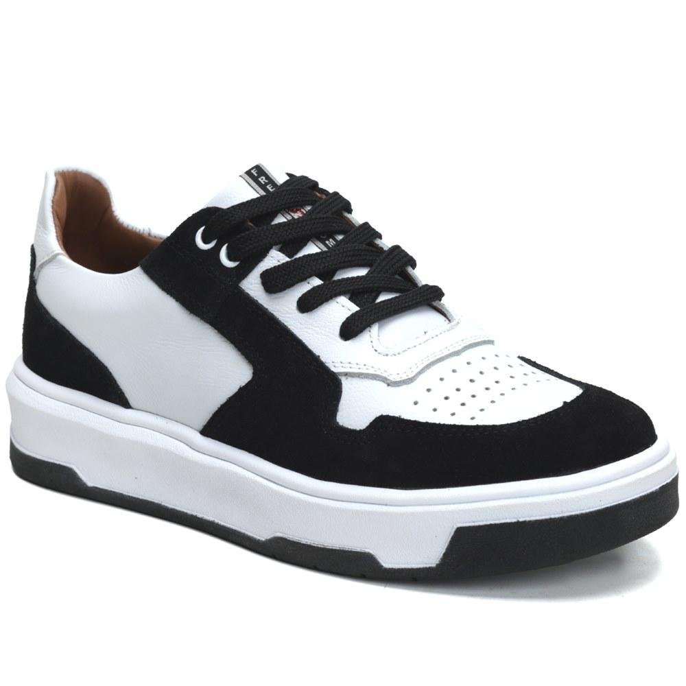 Tênis Casual Masculino Couro Robusto Fechamento Cadarço Preto/Branco 3