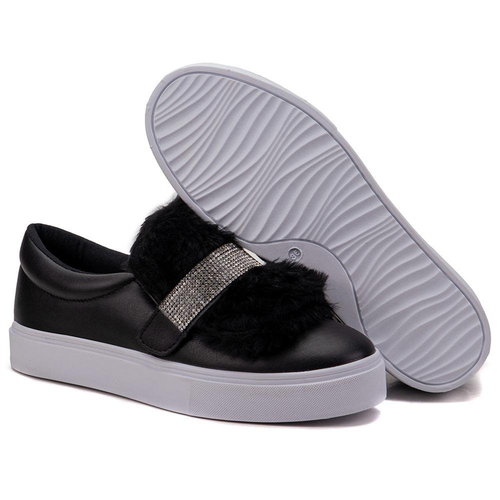 Tênis Slip On Feminino Strass Preto 3