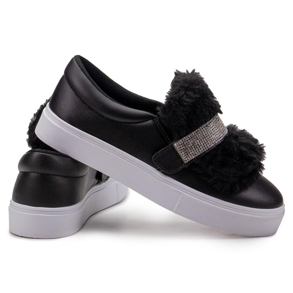 Tênis Slip On Feminino Strass Preto 4