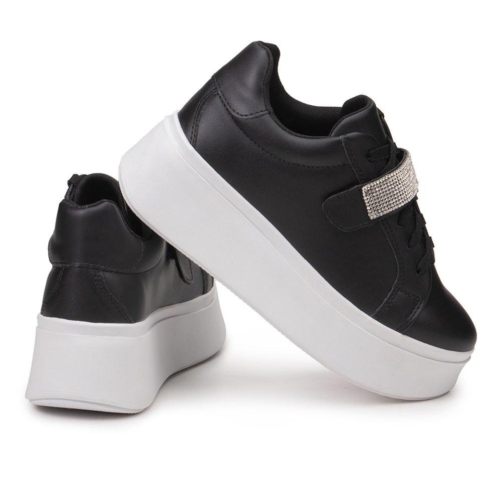 Tênis Feminino Plataforma Casual Strass Removível Preto 5