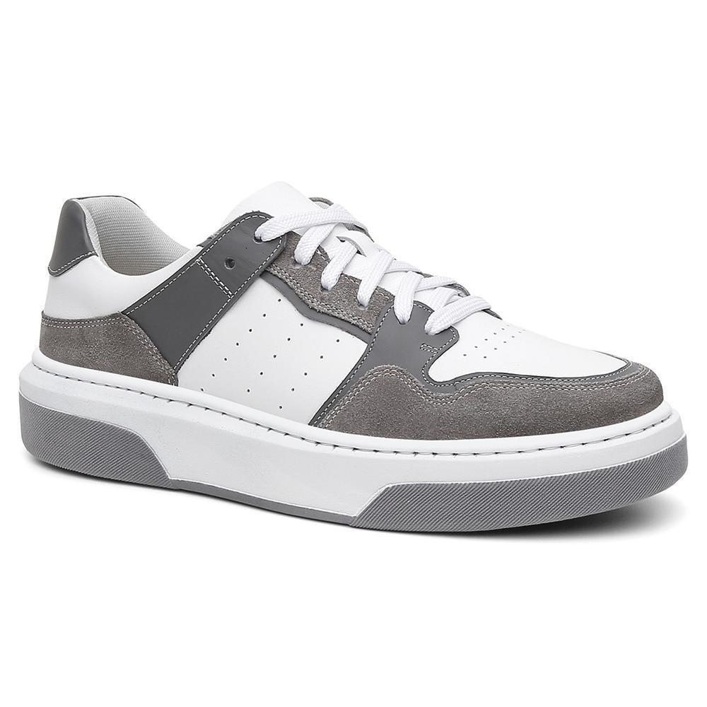 Tênis Masculino Couro Casual Dia a Dia Branco/Cinza 2