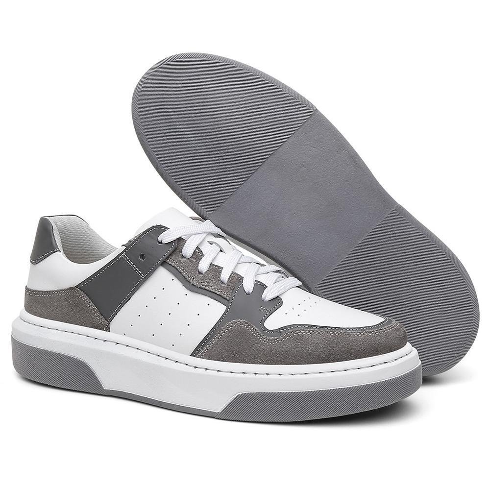 Tênis Masculino Couro Casual Dia a Dia Branco/Cinza 4
